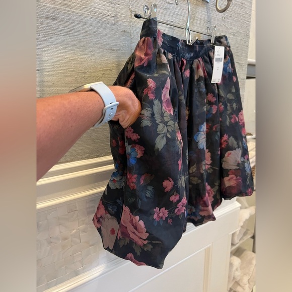 NWT new medium Anthropologie bubble skirt black floral pattern pockets elastic - Picture 6 of 15